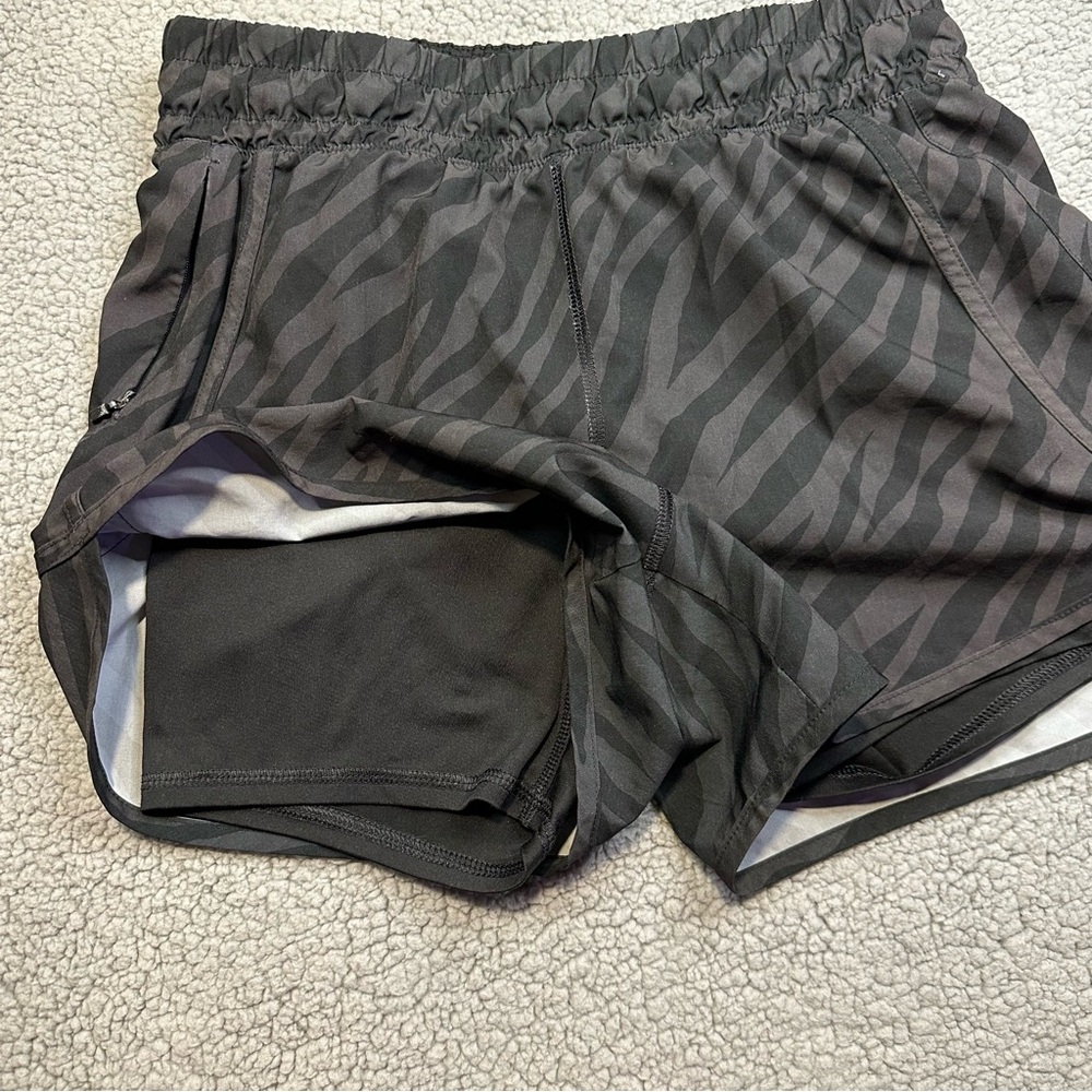 Avia Women's Zebra Print Athletic Shorts Small Black 2 in 1 Running Spandex - Picture 4 of 7